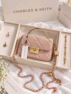 Charles & Keith Pink Quilted Handbag Set PREMIUM Q