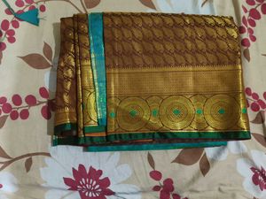 Elegant Brown &amp; Gold Kanjeevaram Silk Saree