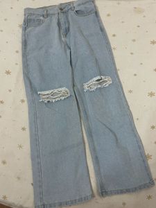 Light Wash Ripped Wide Leg Jeans