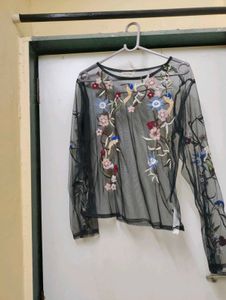 Floral Embroidered Sheer Top