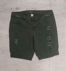 Olive Green Denim Shorts