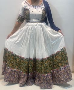 White Lehenga Choli with Multi-color Border