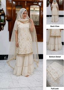 White Party Wear Sharara Suit Set with Dupatta