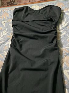 Chic Black Strapless Ruched Dress