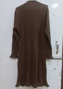 Brown Ribbed Knit Dress