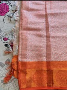 Elegant Peach Silk Saree with blouse pc
