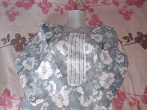 Blue Floral Kurta Set with Palazzo Pants