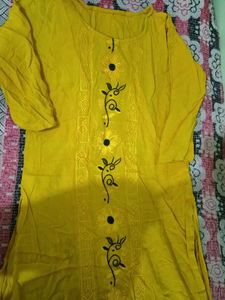 Yellow Kurta with Black Embroidery