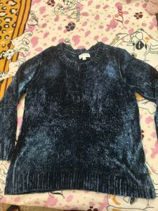 Blue Velvet Feel Feather Sweater in XXL for women