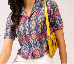 Trendy Ikat Print Crop Shirt