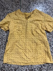Yellow Eyelet Tie-Neck Top