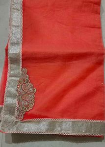 Coral Paisley Embroidered Sari