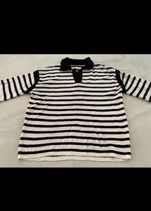 UnisexKorean Striped Collared Long polo
