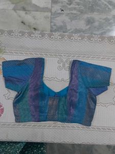 Stunning Blue Printed Silk Blouse with lining