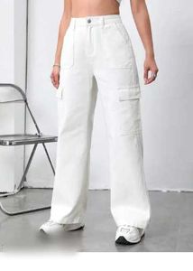 White Six Pocket Cargo High Waisted Jeans