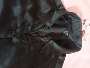 Black satin branded shirt Xxl