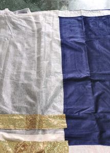 White and Blue saree with Gold detailing