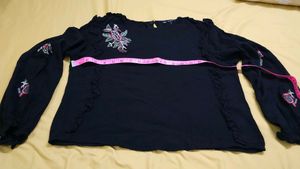Embroidered Black Long Sleeve Top