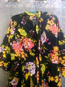 Black Floral Print Midi Dress