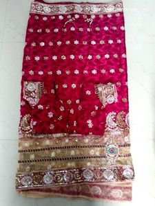 Red &amp; Gold Embellished Sari