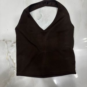 Brown Halter Neck Crop Top