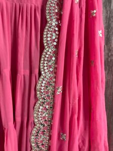 Pink flowy kurta with embroided dupatta