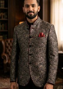 Black printed jodhpuri blazer