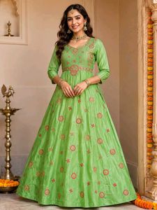 Elegant Lime Green Embroidered Gown