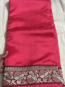 Vibrant Pink Silk Saree with Ornate Border