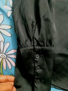 Classic Black Satin Button-Down Shirt