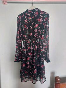 Floral Printed Full Sleeve Buttoned A Line Dress.