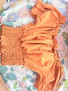 Orange Smocked Top with Ruffles