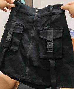 Black Cargo Mini Skirt