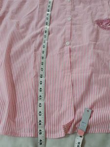 Pink Striped Shirt Dress with Butterfly Applique