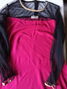 Libas Pink & Black Sheer Sleeve Kurta