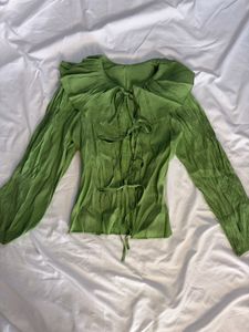 Vibrant Green Ruffle Neck Blouse