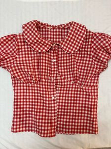 Red Gingham Puff Sleeve Blouse