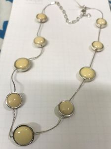 Elegant Cream Stone Silver Necklace