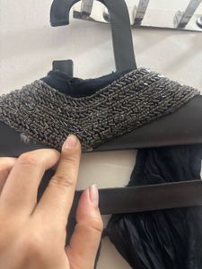 Black Sleeveless Top with Embellished Coll