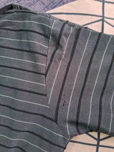 Striped A-Line Dress with Button Detail