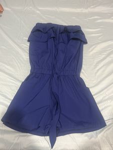 Strapless Royal Blue Romper with Tie Waist