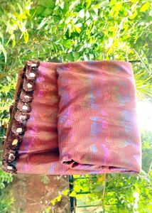 Beautiful Printed Brown Saree with Embellished Bor