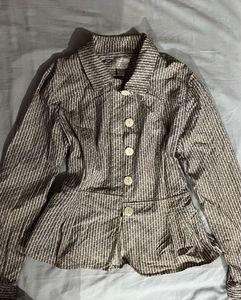 Striped Button-Down Peplum Jacket