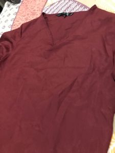 Maroon Kurti with Checked Trousers