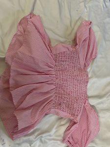 Chic Pink Striped Puff Sleeve Top