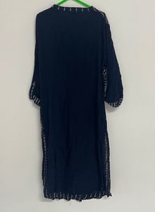 Navy Blue Striped Cotton Kurta