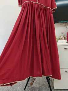 Brick Red Flared Kurta With Dupatt
