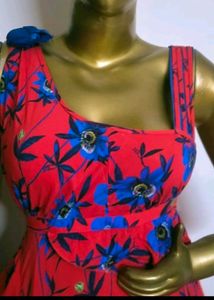 Beautiful Flower Printed Red Dress For Beach Side