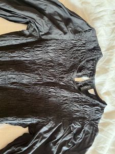 Black Smocked Puff Sleeve Peplum Top
