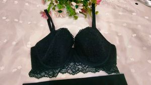 Lace Trim Bra &amp; High Waist Brief Set